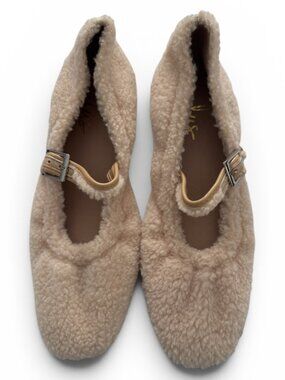 Lulus Faux Shearling Buckle Clogs • Beige Cozy Slip‑On Mules • Size 7